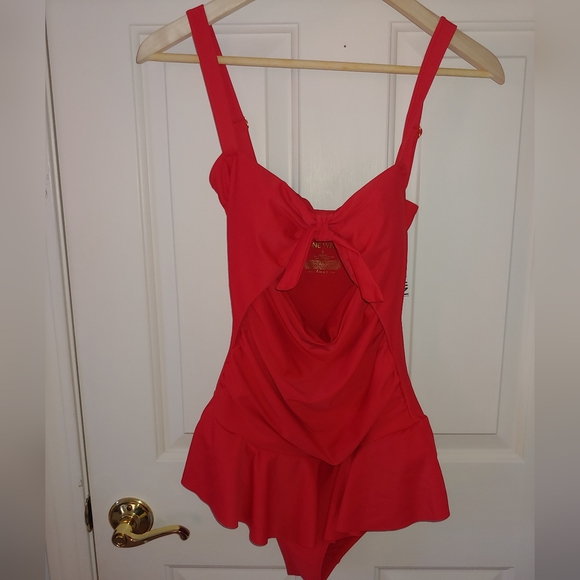 NWT Nine West Red Ruffle Tie-Front One-Piece Swim Dress – Size S - Picture 2 of 9